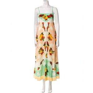 NWT Caroline Constas Linen Vibrant Fruit Print Maxi Dress, size M